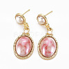 Oval with Porcelain Rack Plating Alloy Dangle Stud Earrings EJEW-S211-002-RS-2