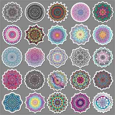 50Pcs Mandala Style PVC Flower Sticker Labels MAND-PW0001-22-1