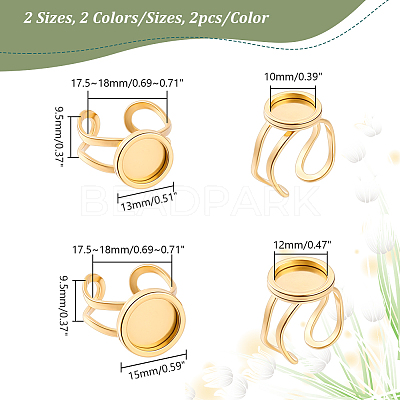 8Pcs 4 Style 201 Stainless Steel Open Cuff Ring Findings STAS-GA0001-54-1