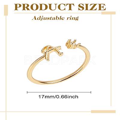 1Pc Letter Brass Rhinestone Open Cuff Rings for Women AJEW-LP0004-47A-G-1