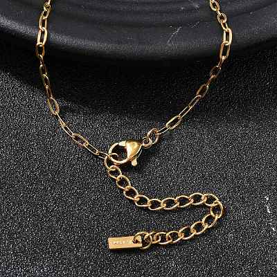 Natural Keshi Pearl Stick & Rectangle Purple Glass Pendant 304 Stainless Steel Paperclip hain Necklaces for Women NJEW-K255-54G-1