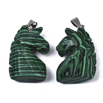 Carved Synthetic Malachite Pendants G-N0327-002H-1