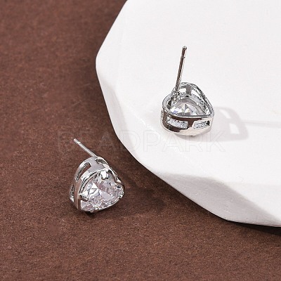 Brass Micro Pave Clear Cubic Zirconia Stud Earrings EJEW-C174-02A-P-1