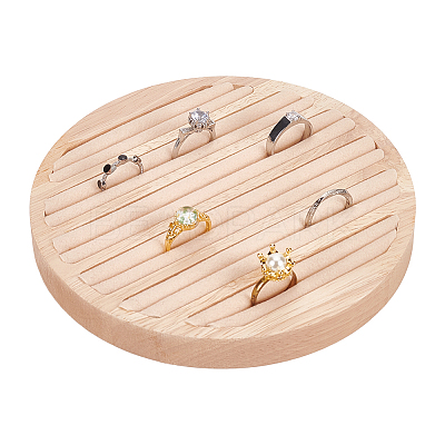 Flat Round 6-Slot Wood Ring Display Stands RDIS-WH0002-22-1