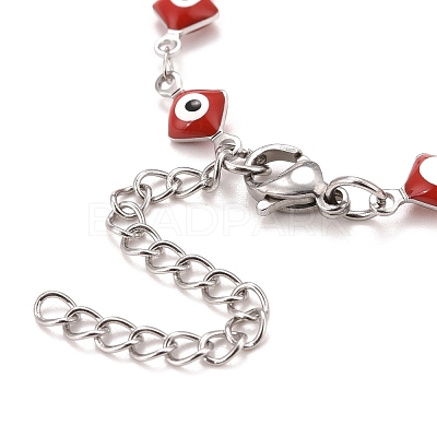 Enamel Rhombus with Evil Eye Link Chains Bracelet BJEW-P271-03P-01-1