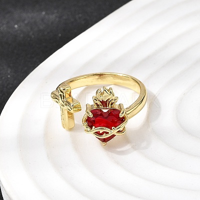 Glass Cuff Open Rings RJEW-P178-01E-G-1