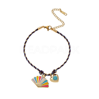 304 Stainless Steel Enamel & Cotton Cord Charm Bracelets FS-WGBC5B1-02-1