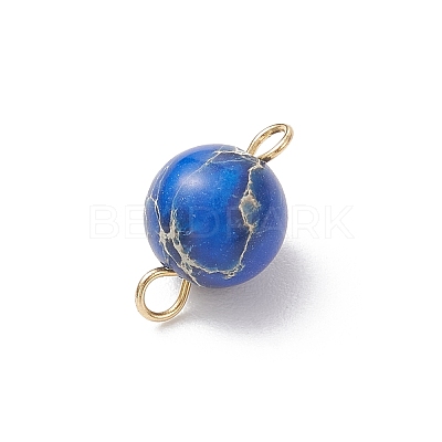 Dyed Natural Imperial Jasper Round Connector Charms PALLOY-JF04248-02-1