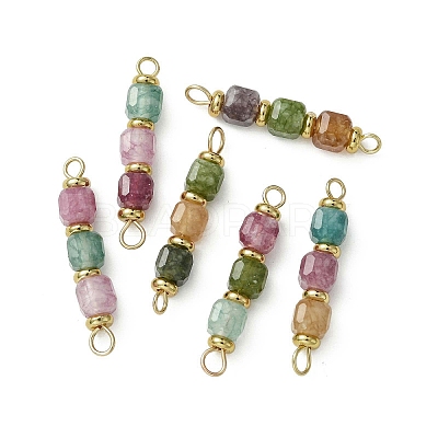 Natural Multicolor Tourmaline Faceted Cube Beaded Connector Charms PALLOY-JF05306-1
