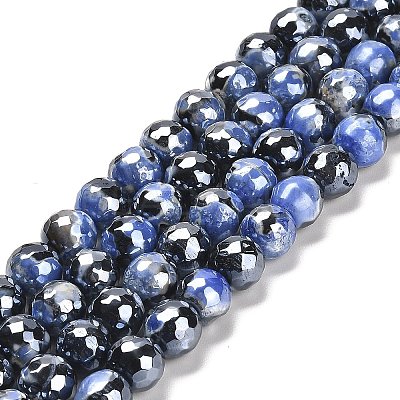 Electroplated Natural Fire Crackle Agate Round Beads Strands G-G0006-A02-02-1