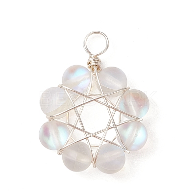 Frosted Dyed Synthetic Moonstone Round Beaded Pendants PALLOY-JF03469-1