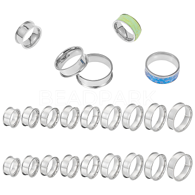 18Pcs 9 Size 201 Stainless Steel Grooved Finger Ring Settings STAS-UN0049-69P-1