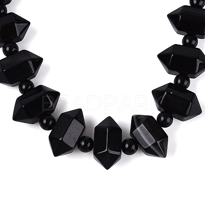 Natural Black Onyx(Dyed & Heated) Round & Cone Beaded Necklaces NJEW-N064-03B-1