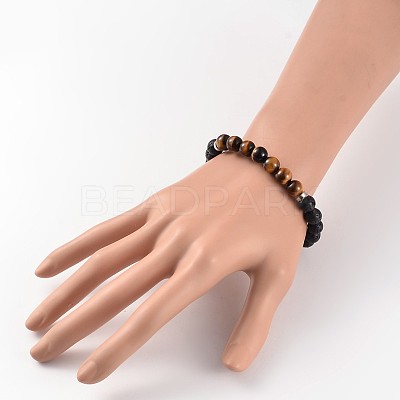 Natural Lava Rock Beaded Stretch Bracelets BJEW-JB02184-03-1