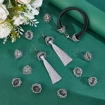 24Pcs Tibetan Style Alloy Bead Caps TIBE-PH0002-63AS-1