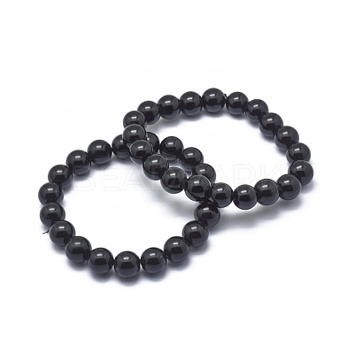 Synthetic Black Stone Bead Stretch Bracelets BJEW-K212-A-032-1