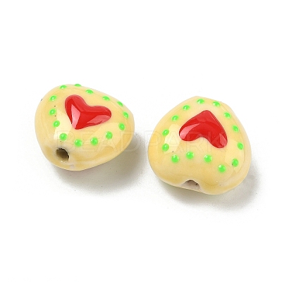 Heart Pattern Handmade Porcelain Enamel Beads PORC-G016-03I-1