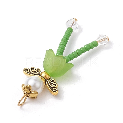 Glass Seed & Acrylic Pearl Beaded Pendants PALLOY-MZ00193-01-1