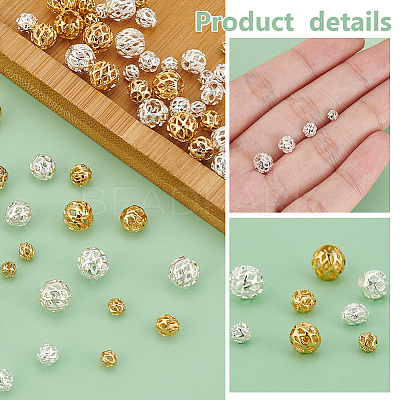80Pcs 8 Styles Long-Lasting Plated Hollowed Brass Beads KK-PH0006-75-1