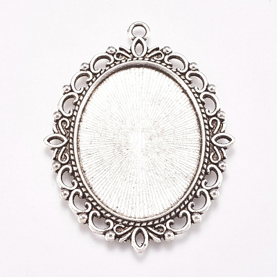 Antique Silver Tone Tibetan Style Oval Pendant Cabochon Settings X-TIBE-473-AS-NR-1