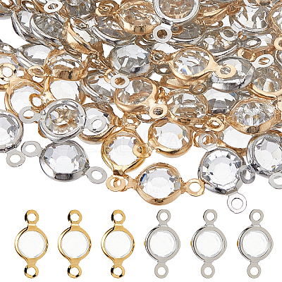 160Pcs 2 Colors Brass Crystal Rhinestone Connector Charms KK-HS0015-66-1