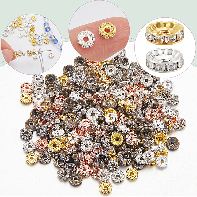 200Pcs 10 Colors Brass Rhinestone Spacer Beads RB-SP001-08A-1