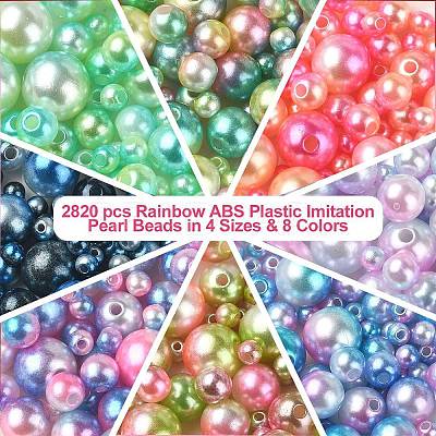 Rainbow ABS Plastic Imitation Pearl Beads OACR-YW0001-79-1