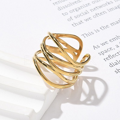 304 Stainless Steel Multilayer Open Cuff Rings for Women LS-RJEW-Z077-01G-02-1