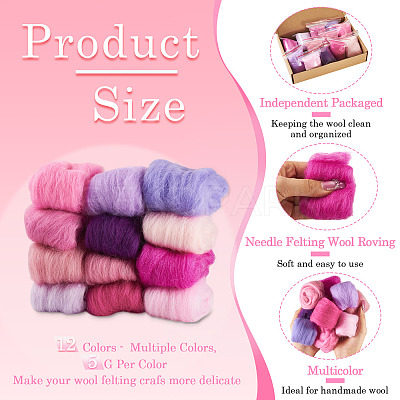 60G 12 Colors Needle Felting Wool Roving DIY-TA0012-85-1