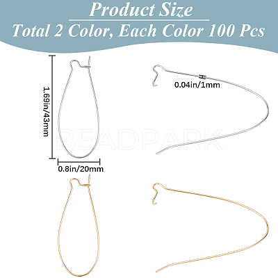 200Pcs 2 Colors Brass Hoop Earrings Findings Kidney Ear Wires KK-SP0001-30-1