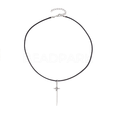 Alloy Sword Pendant Necklace with Waxed Cords X-NJEW-JN04473-1