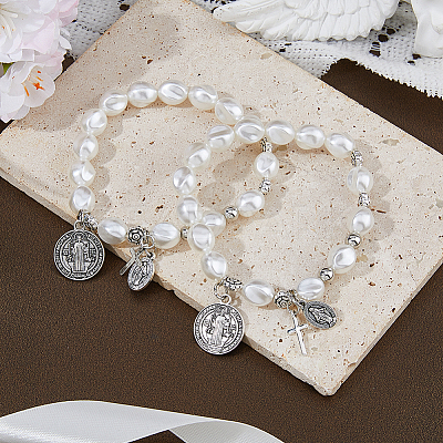 4Pcs Religious Alloy Beaded Charm Bracelets BJEW-DC0001-32-1