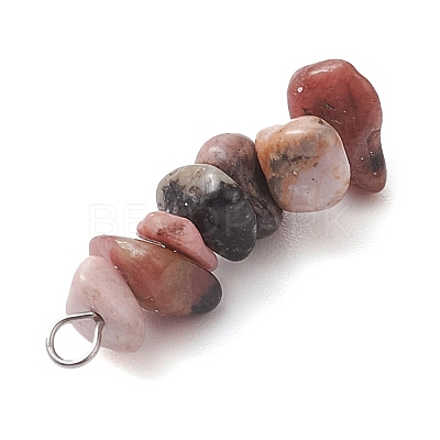 Gradient Color Natural Rose Quartz & Natural Rhodonite & Natural Pink Opal Chip Beaded Pendants PALLOY-JF02791-04-1