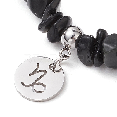 Natural Obsidian Chip Beaded Stretch Bracelets BJEW-JB11133-12-1