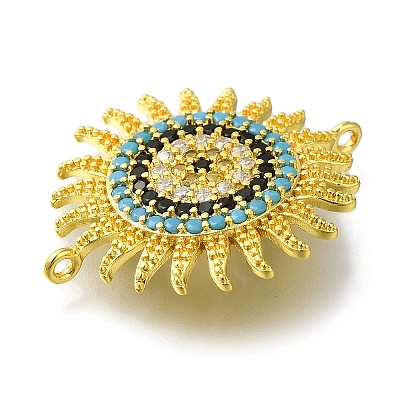 Rack Plating Brass Micro Pave Colorful Cubic Zirconia Sun Links Connector Charms KK-H485-26G-1