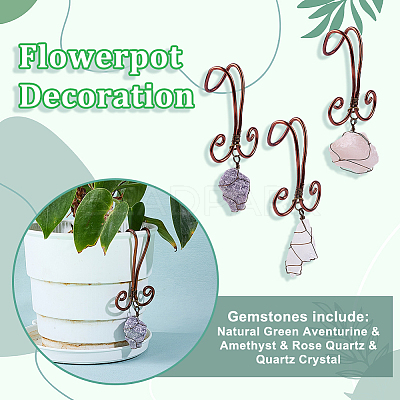 3Pcs Nuggets Natural Amethyst & Rose Quartz & Quartz Crystal Flowerpot Decoration HJEW-OC00088-1