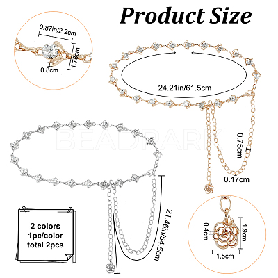 2Pcs 2 Colors Crystal Rhinestone Flower Link Chain Belts AJEW-CP0005-69-1