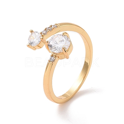 Clear Cubic Zirconia Flat Round Open Cuff Ring RJEW-G267-01G-1