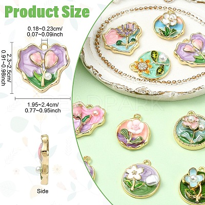 10Pcs 10 Styles Rack Plating Alloy Rhinestone Enamel Pendants ENAM-YW0008-30-1