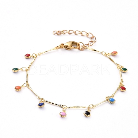 Flower Brass Enamel Charm Bracelets BJEW-JB05221-03-1
