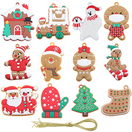 12Pcs 12 Styles PVC Christmas Pendant Decorations DIY-SC0026-47-1