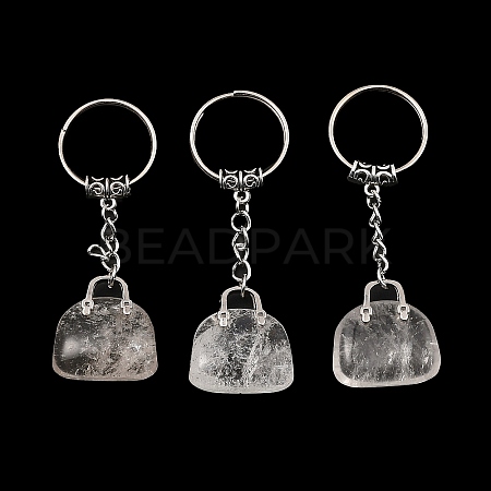 Natural Quartz Crystal Bag Pendant Keychain G-Z033-16P-07-1