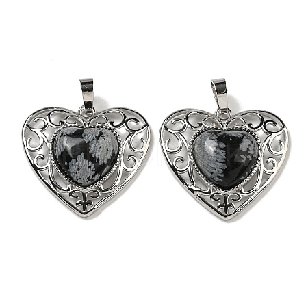 Natural Snowflake Obsidian Peach Love Heart Pendants G-G158-01G-1