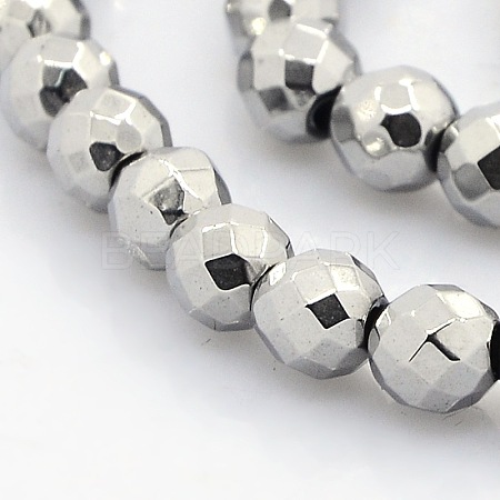 Faceted Round Non-magnetic Synthetic Hematite Beads Strands G-P061-59-1