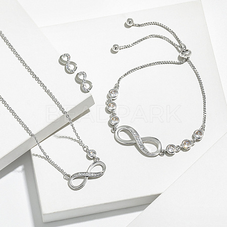 Infinity Brass Micro Pave Clear Cubic Zirconia Pendant Necklaces & Bracelets & Stud Earrings Sets FS-WGC2BAC-04-1