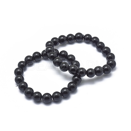 Synthetic Black Stone Bead Stretch Bracelets BJEW-K212-A-032-1