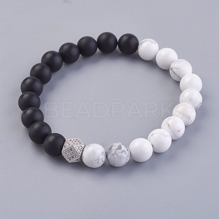 Natural Black Agate(Dyed) and Howlite Stretch Bracelets BJEW-JB03936-02-1