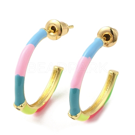 Golden Brass Ring Stud Earrings EJEW-L268-014G-04-1