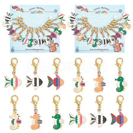 Alloy Enamel Sea Horse & Butterfly Pendant Locking Stitch Markers HJEW-AB00008-1