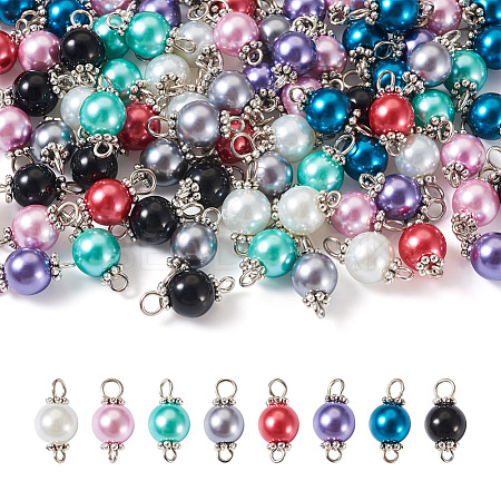 Yilisi 100Pcs 8 Colors Glass Pearl Round Bead Connector Charms FIND-YS0001-21-1